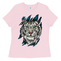Bubblegum Pink White Tiger Scratch Mark Ladies Tee - RanaPortraitStore