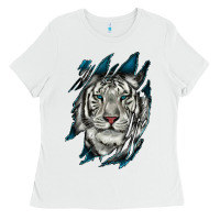 White White Tiger Scratch Mark Ladies Tee - RanaPortraitStore