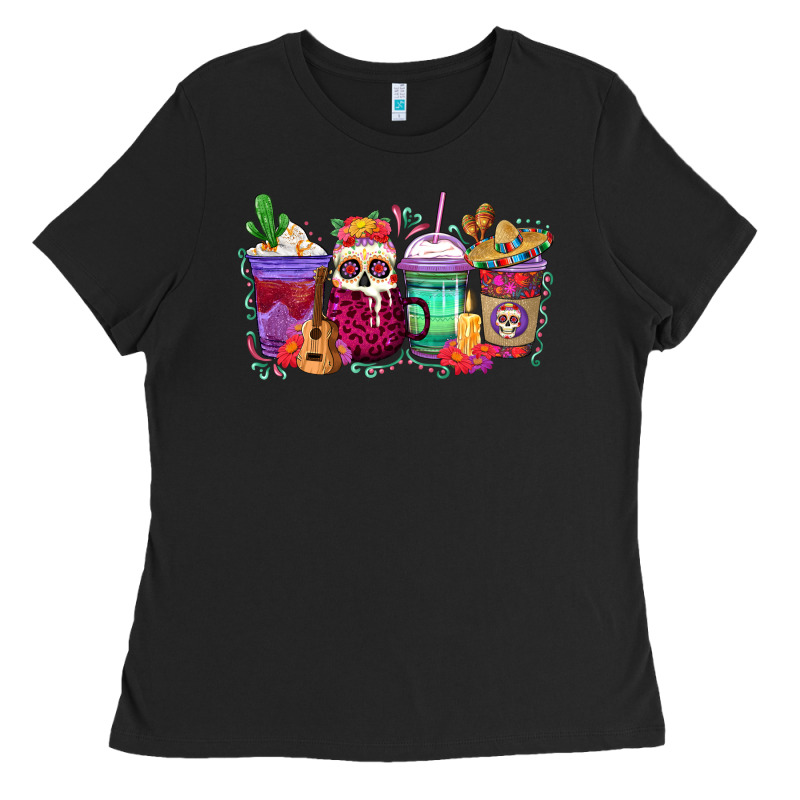 Dia De Los Muertos Coffee Cups Ladies Tee by texasbilliewilder | Teevron