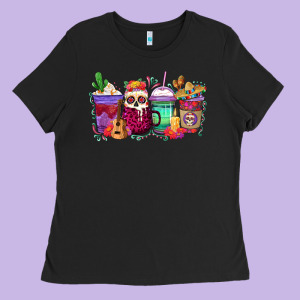 Dia De Los Muertos Coffee Cups Ladies Tee Designed By Texasbilliewilder