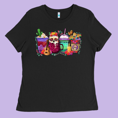 Dia De Los Muertos Coffee Cups Ladies Tee Designed By Texasbilliewilder