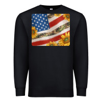 Black american flag sunflowers and canouflage print veteran mousepad Premium Sweatshirt - Jasminsmagicworld