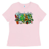 Bubblegum Pink christmas trees with tennis Ladies Tee - Zillion Design Studio