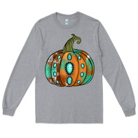Heather Grey western cowhide turquoise pumpkin Long Sleeve Tee - Jasminsmagicworld