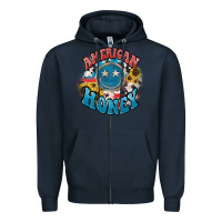 Navy American honey smiley Zipper Hoodie - NancyCooperArtShop