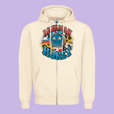 American Honey Smiley Zipper Hoodie Designed By Nancycooperartshop