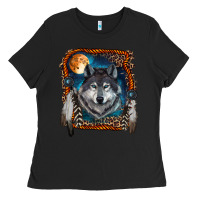 Black Wolf And Feathers Ladies Tee - RanaPortraitStore