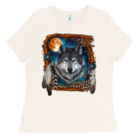 Bone Wolf And Feathers Ladies Tee - RanaPortraitStore