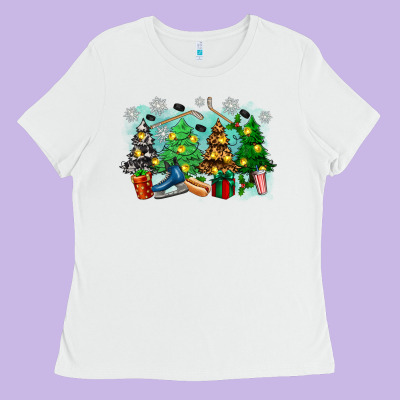 Christmas Trees With Hockey Ladies Tee Designed By Zillion Design Studio