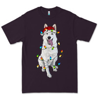 Plum christmas white shepherd with christmas lights Premium Tee - RanaPortraitStore
