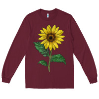 Burgundy Sunray yellow sunflower Long Sleeve Tee - LillyAllenDesigns