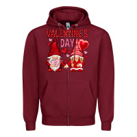 Burgundy valentines day with gnomies Zipper Hoodie - NancyCooperArtShop