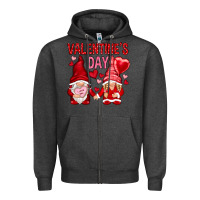 Charcoal Heather valentines day with gnomies Zipper Hoodie - NancyCooperArtShop