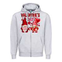 Heather Grey valentines day with gnomies Zipper Hoodie - NancyCooperArtShop