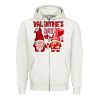 Oatmeal Heather valentines day with gnomies Zipper Hoodie - NancyCooperArtShop