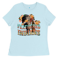 Baby Blue feathered indians Ladies Tee - texasbilliewilder