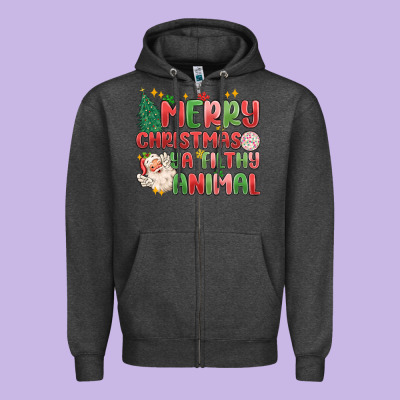 Merry Christmas Ya Filthy Animal Zipper Hoodie Designed By Maliassmallbusiness