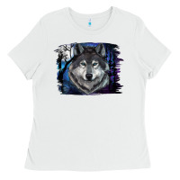 White Wolf And Full Moon Ladies Tee - RanaPortraitStore