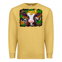Antique Gold st patricks baby cow with leopard background Premium Sweatshirt - Jasminsmagicworld