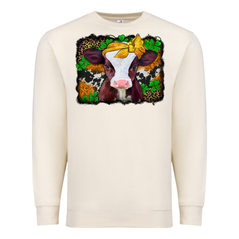 St Patricks Baby Cow With Leopard Background Premium Sweatshirt by Jasminsmagicworld | Teevron