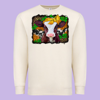 St Patricks Baby Cow With Leopard Background Premium Sweatshirt Designed By Jasminsmagicworld
