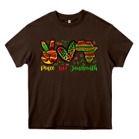 Chocolate Brown peace love juneteenth Heavy Core Tee - Zillion Design Studio
