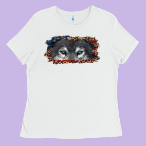 Wolf Eyes American Flag Ladies Tee Designed By Ranaportraitstore