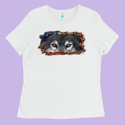 Ladies Tee Wolf eyes american flag