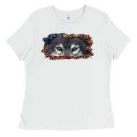 White Wolf eyes american flag Ladies Tee - RanaPortraitStore