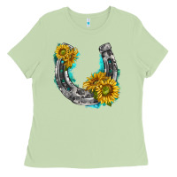 Matcha horseshoe cowhide and sunflowers Ladies Tee - texasbilliewilder