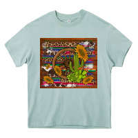 Cactus And Sunflowers With Old Wheel Serape Leopard Cowhide Background Heavy Core Tee | Teevron