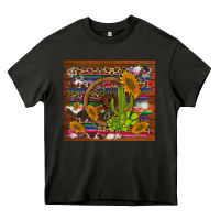 Asphalt cactus and sunflowers with old wheel serape leopard cowhide background Heavy Core Tee - Artiststas
