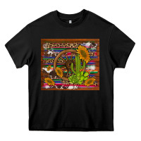 Black cactus and sunflowers with old wheel serape leopard cowhide background Heavy Core Tee - Artiststas