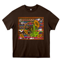 Chocolate Brown cactus and sunflowers with old wheel serape leopard cowhide background Heavy Core Tee - Artiststas