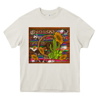 Cream cactus and sunflowers with old wheel serape leopard cowhide background Heavy Core Tee - Artiststas
