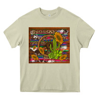 Mossy cactus and sunflowers with old wheel serape leopard cowhide background Heavy Core Tee - Artiststas