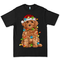Black toy poodle with christmas lights Premium Tee - RanaPortraitStore