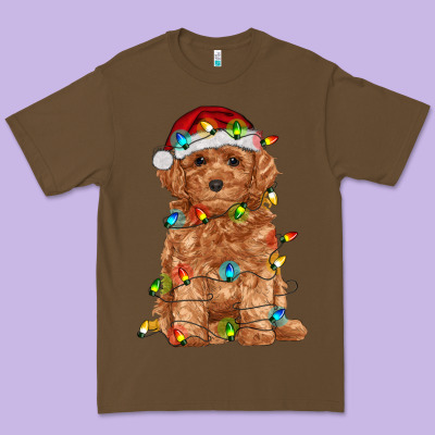 Toy Poodle With Christmas Lights Premium Tee Designed By Ranaportraitstore