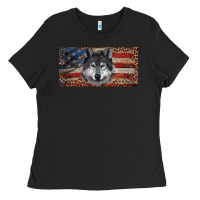 Black Wolf with american flag and leopard Ladies Tee - RanaPortraitStore