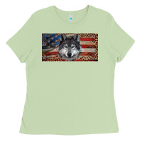Matcha Wolf with american flag and leopard Ladies Tee - RanaPortraitStore