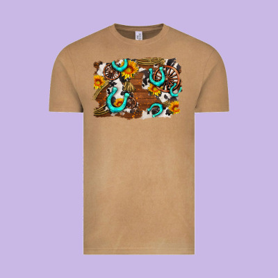 Western Cowhide Horseshoe Sunflower Background Vintage Tee Designed By Adodesignshop