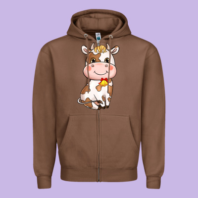 Cartoon Cow Zipper Hoodie Designed By Nancycooperartshop