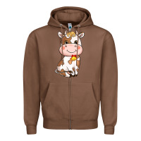 Chestnut cartoon cow Zipper Hoodie - NancyCooperArtShop