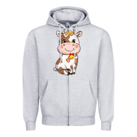 Heather Grey cartoon cow Zipper Hoodie - NancyCooperArtShop