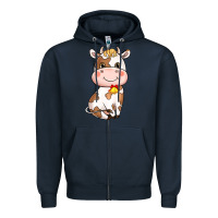 Navy cartoon cow Zipper Hoodie - NancyCooperArtShop