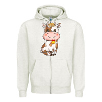 Oatmeal Heather cartoon cow Zipper Hoodie - NancyCooperArtShop
