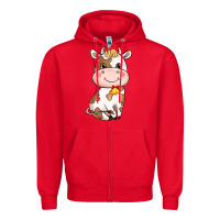 Red cartoon cow Zipper Hoodie - NancyCooperArtShop