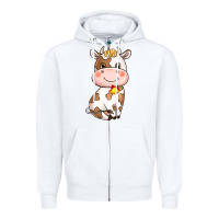 White cartoon cow Zipper Hoodie - NancyCooperArtShop