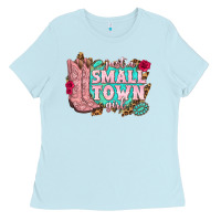 Baby Blue just a small town girl cowgirl boots Ladies Tee - texasbilliewilder