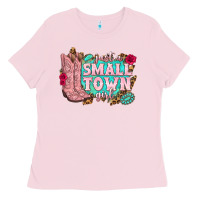 Bubblegum Pink just a small town girl cowgirl boots Ladies Tee - texasbilliewilder